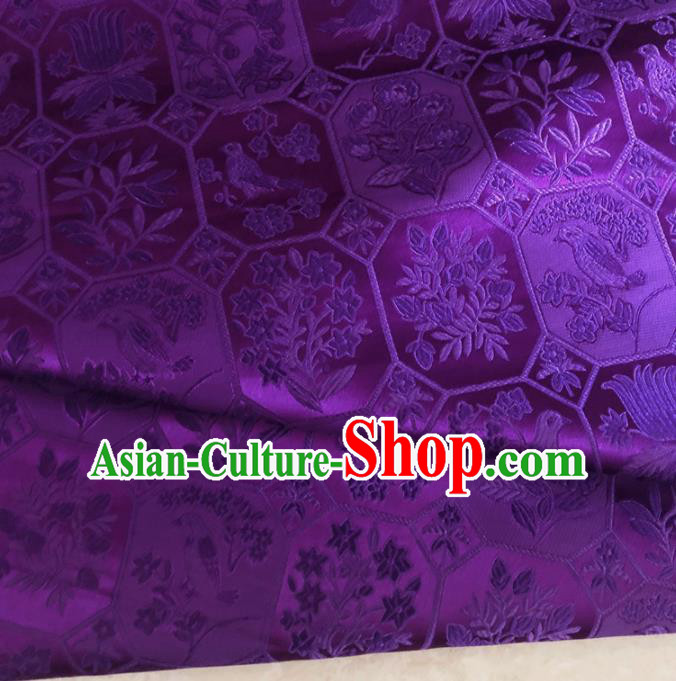 Chinese Traditional Birds Pattern Purple Silk Fabric Hanfu Brocade Material Chinese Traditional Birds Pattern Purple Silk Fabric Hanfu Brocade Material