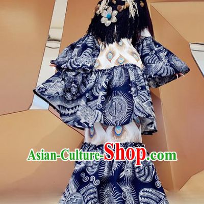 Chinese Traditional National Batik Dress Tang Suit Mandarin Sleeve Dress for Women
