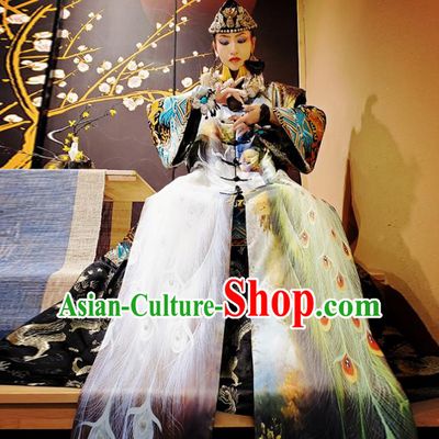 Chinese Traditional National Printing Peacock Dress Tang Suit Cloak for Women