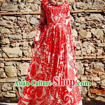 Chinese Traditional National Red Dress Tang Suit Cheongsam Costume for Women