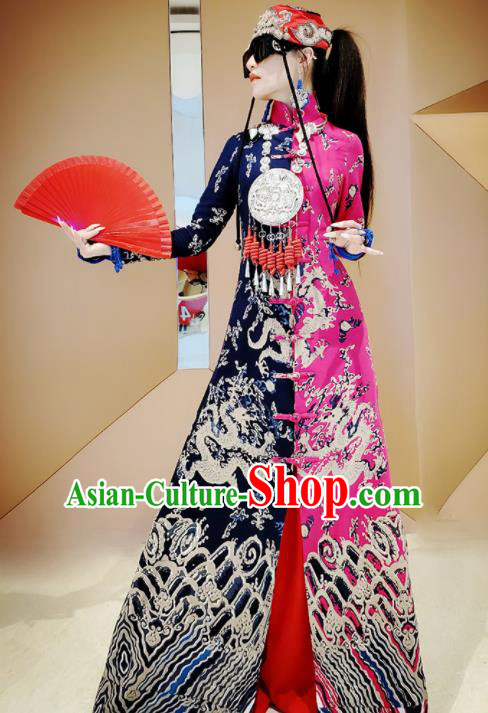 Chinese Traditional National Rosy Linen Qipao Tang Suit Cheongsam Dress Costume for Women Chinese Traditional National Rosy Linen Qipao Tang Suit Cheongsam Dress Costume for Women