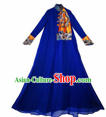 Chinese Traditional National Embroidered Royalblue Qipao Dress Tang Suit Cheongsam Costume for Women Chinese Traditional National Embroidered Royalblue Qipao Dress Tang Suit Cheongsam Costume for Women