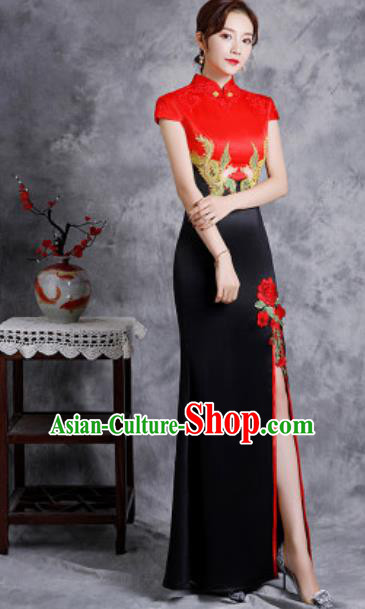 Chinese Compere National Embroidered Black Qipao Dress Traditional Cheongsam Costume for Women Chinese Compere National Embroidered Black Qipao Dress Traditional Cheongsam Costume for Women