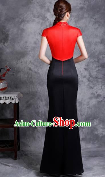 Chinese Compere National Embroidered Black Qipao Dress Traditional Cheongsam Costume for Women Chinese Compere National Embroidered Black Qipao Dress Traditional Cheongsam Costume for Women