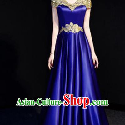 Top Compere Royalblue Flat Shoulder Full Dress Evening Party Costume for Women