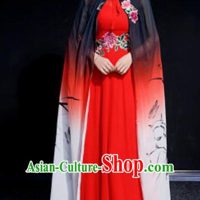 Chinese National Classical Dance Embroidered Red Qipao Dress Traditional Compere Cheongsam Costume for Women