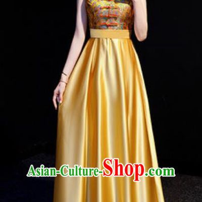Chinese National Golden Chorus Qipao Dress Traditional Compere Cheongsam Costume for Women