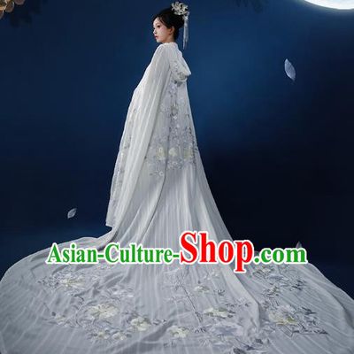 Chinese Ancient Imperial Consort Embroidered White Cloak Traditional Tang Dynasty Palace Lady Costumes for Women