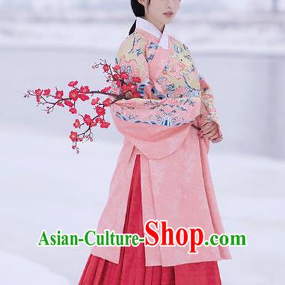 Chinese Ming Dynasty Royal Princess Pink Blouse and Skirt Traditional Ancient Patrician Lady Costumes for Women