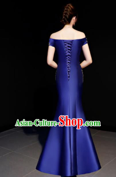Top Compere Catwalks Embroidered Royalblue Full Dress Evening Party Costume for Women Top Compere Catwalks Embroidered Royalblue Full Dress Evening Party Costume for Women