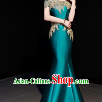 Top Compere Catwalks Embroidered Green Full Dress Evening Party Costume for Women