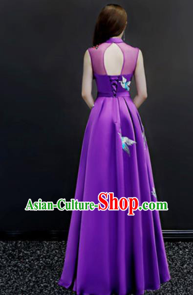 Chinese Traditional Embroidered Purple Dress Compere Cheongsam Costume for Women Chinese Traditional Embroidered Purple Dress Compere Cheongsam Costume for Women