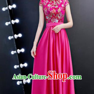 Chinese Traditional Rosy Qipao Dress Compere Cheongsam Costume for Women