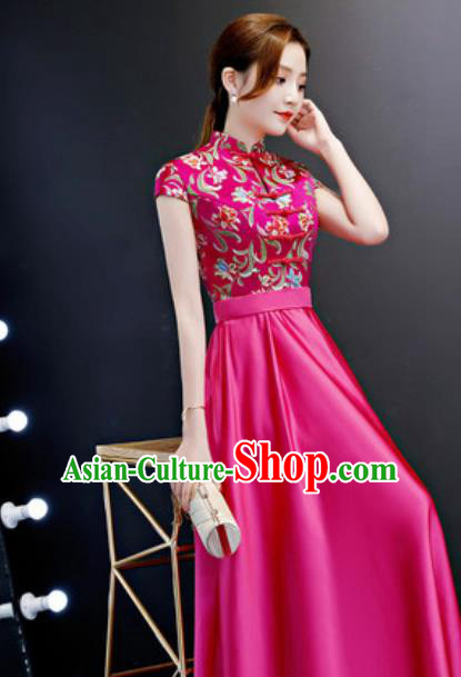 Chinese Traditional Rosy Qipao Dress Compere Cheongsam Costume for Women Chinese Traditional Rosy Qipao Dress Compere Cheongsam Costume for Women