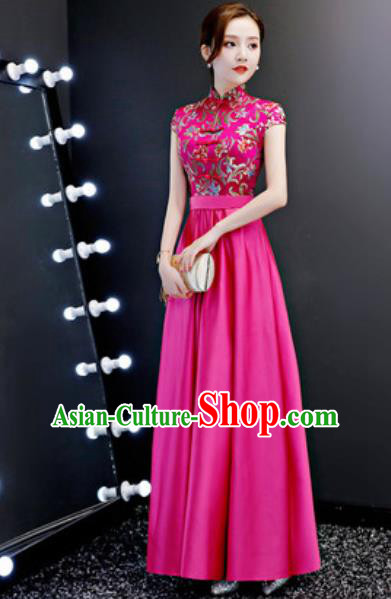 Chinese Traditional Rosy Qipao Dress Compere Cheongsam Costume for Women Chinese Traditional Rosy Qipao Dress Compere Cheongsam Costume for Women