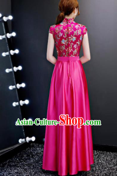 Chinese Traditional Rosy Qipao Dress Compere Cheongsam Costume for Women Chinese Traditional Rosy Qipao Dress Compere Cheongsam Costume for Women