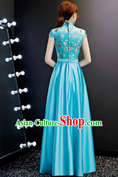 Chinese Traditional Blue Qipao Dress Compere Cheongsam Costume for Women Chinese Traditional Blue Qipao Dress Compere Cheongsam Costume for Women