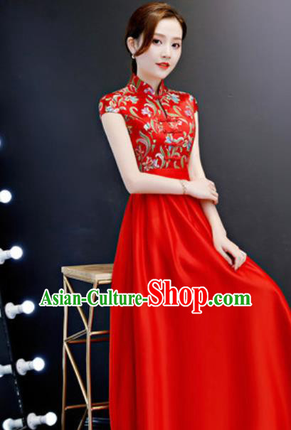 Chinese Traditional Red Qipao Dress Compere Cheongsam Costume for Women Chinese Traditional Red Qipao Dress Compere Cheongsam Costume for Women