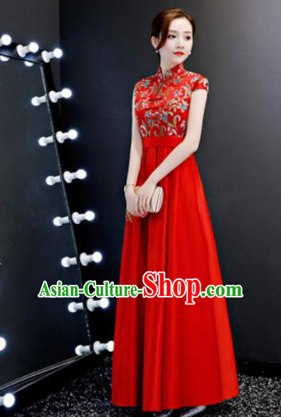 Chinese Traditional Red Qipao Dress Compere Cheongsam Costume for Women Chinese Traditional Red Qipao Dress Compere Cheongsam Costume for Women