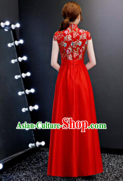 Chinese Traditional Red Qipao Dress Compere Cheongsam Costume for Women Chinese Traditional Red Qipao Dress Compere Cheongsam Costume for Women