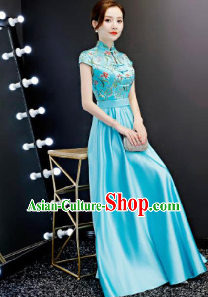 Chinese Traditional Blue Qipao Dress Compere Cheongsam Costume for Women Chinese Traditional Blue Qipao Dress Compere Cheongsam Costume for Women