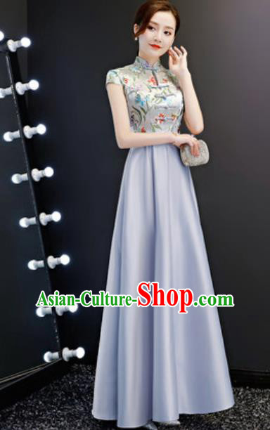 Chinese Traditional Grey Qipao Dress Compere Cheongsam Costume for Women Chinese Traditional Grey Qipao Dress Compere Cheongsam Costume for Women