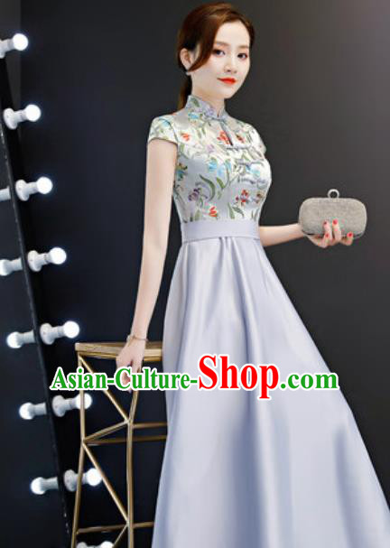 Chinese Traditional Grey Qipao Dress Compere Cheongsam Costume for Women Chinese Traditional Grey Qipao Dress Compere Cheongsam Costume for Women