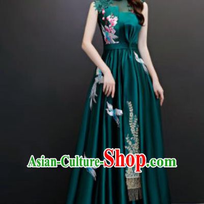 Top Compere Catwalks Embroidered Deep Green Full Dress Evening Party Costume for Women