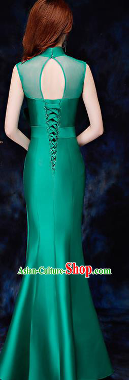 Chinese Traditional Embroidered Birds Green Qipao Dress Compere Cheongsam Costume for Women Chinese Traditional Embroidered Birds Green Qipao Dress Compere Cheongsam Costume for Women
