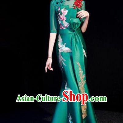 Top Compere Embroidered Green Full Dress Evening Party Costume for Women