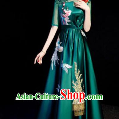 Top Compere Embroidered Phoenix Green Full Dress Evening Party Costume for Women