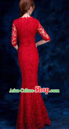 Top Compere Catwalks Red Lace Full Dress Evening Party Compere Costume for Women Top Compere Catwalks Red Lace Full Dress Evening Party Compere Costume for Women