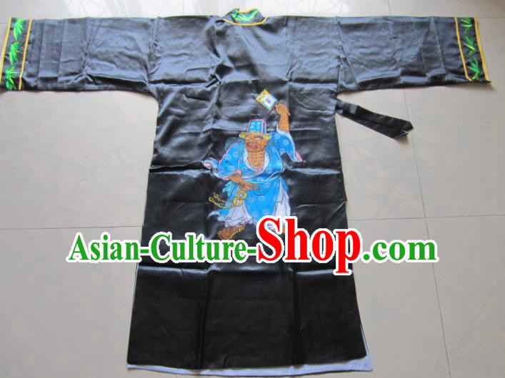 Chinese Traditional God Embroidered Black Priest Frock Taoism Deity Costume Chinese Traditional God Embroidered Black Priest Frock Taoism Deity Costume