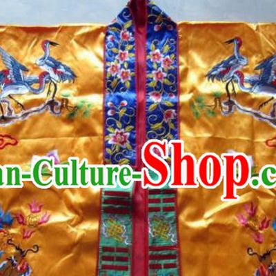 Chinese National Quanzhen Golden Taoist Frock Embroidered Cranes Cassock Traditional Taoism Rites Costume for Men