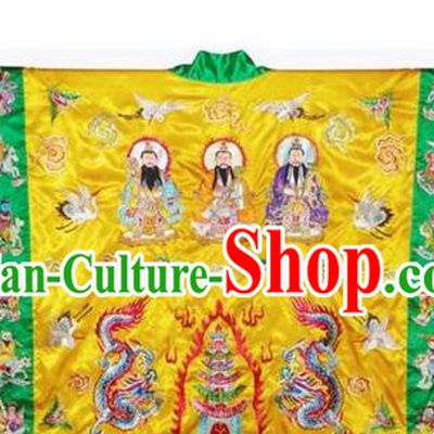 Chinese National Quanzhen Taoist Frock Embroidered Golden Cassock Traditional Taoism Rites Costume for Men