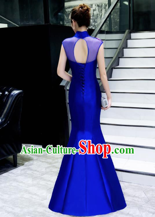 Chinese Traditional Embroidered Phoenix Peony Royalblue Qipao Dress Compere Cheongsam Costume for Women Chinese Traditional Embroidered Phoenix Peony Royalblue Qipao Dress Compere Cheongsam Costume for Women