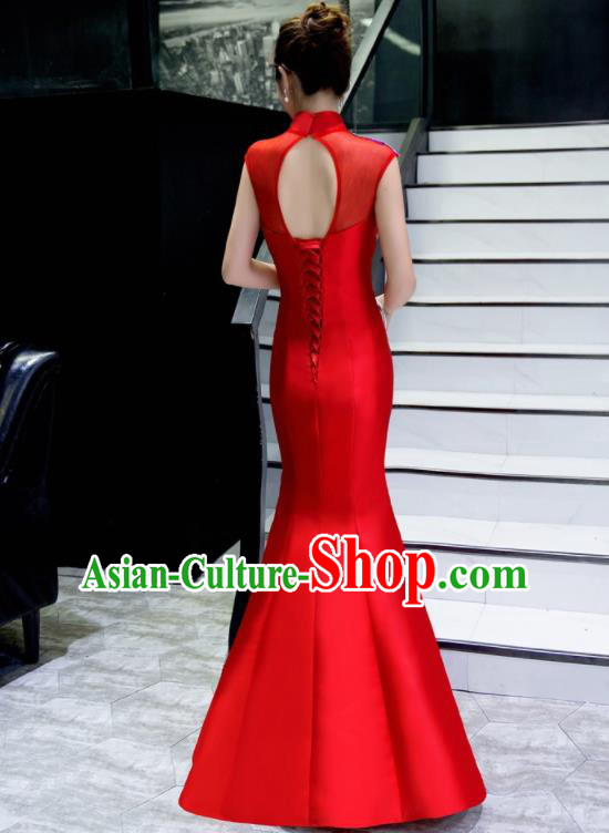 Chinese Traditional Embroidered Phoenix Peony Red Qipao Dress Compere Cheongsam Costume for Women Chinese Traditional Embroidered Phoenix Peony Red Qipao Dress Compere Cheongsam Costume for Women