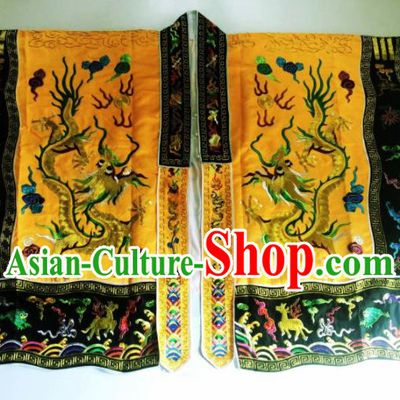 Chinese National Taoist Embroidered Dragon Yellow Priest Frock Cassock Traditional Taoism Rites Costume for Men