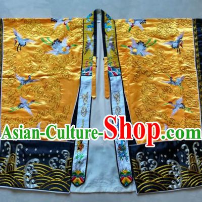 Chinese National Taoist Embroidered Cranes Yellow Priest Frock Cassock Traditional Taoism Rites Costume for Men