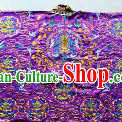 Chinese National Taoist Embroidered Dragon Purple Frock Cassock Traditional Taoism Rites Costume for Men