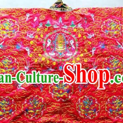 Chinese National Taoist Embroidered Dragon Red Frock Cassock Traditional Taoism Rites Costume for Men