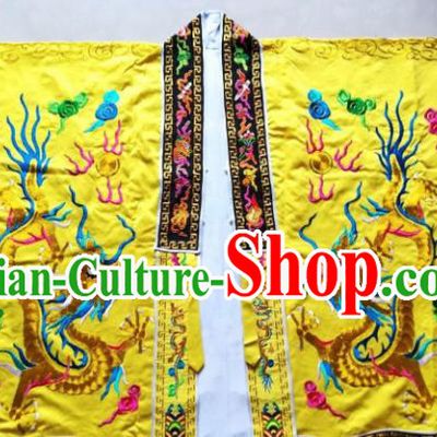 Chinese National Taoist Embroidered Dragon Yellow Frock Cassock Traditional Taoism Rites Costume for Men