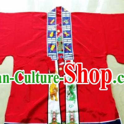Chinese National Quanzhen Taoist Red Frock Cassock Traditional Taoism Rites Costume for Men