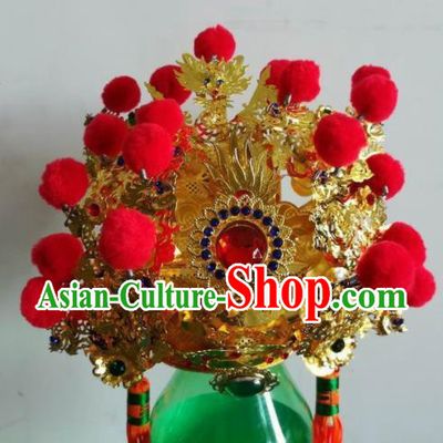 Chinese Traditional God Statue Golden Hat Taoism Royal Highness Headwear