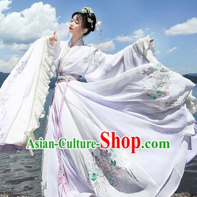 Chinese Jin Dynasty Imperial Consort Lilac Embroidered Dress Traditional Ancient Fairy Goddess Costumes for Women