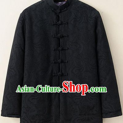 Chinese National Tang Suit Black Cotton Padded Coat Traditional Tai Chi Jacket Costumes for Women