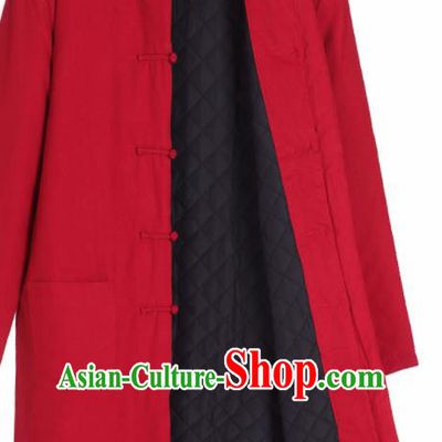 Chinese National Tang Suit Red Cotton Padded Jacket Overcoat Traditional Martial Arts Costumes for Men