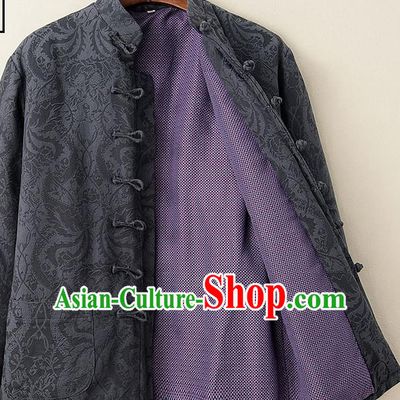 Chinese National Tang Suit Grey Cotton Padded Coat Traditional Tai Chi Jacket Costumes for Women