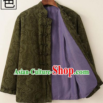 Chinese National Tang Suit Olive Green Cotton Padded Coat Traditional Tai Chi Jacket Costumes for Women