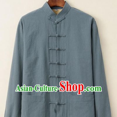 Chinese National Tang Suit Green Upper Outer Garment Jacket Traditional Martial Arts Costumes for Men